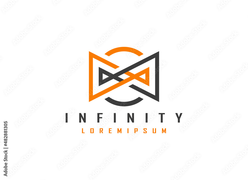 Abstract Infinity Logo. Grey and Orange Line Infinity Logo isolated on White Background. Flat Vector Logo Design Template Element Abstract Infinity Logo. Grey and Orange Line Infinity Logo isolated on White Background. Flat Vector Logo Design Template Element