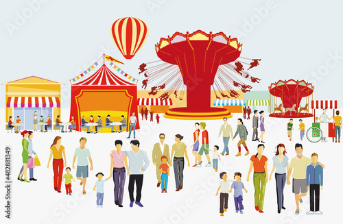 Volksfest mit Eltern und Kinder. Illustration 