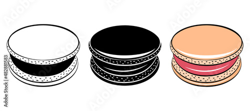 Sweet macaroon tasty food isolated icon sketch outline drawing doodle graphic logo design sugar dessert pastry bakery candy bar flat cartoon vector sticker
