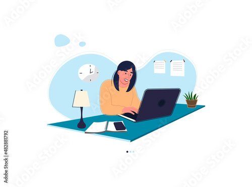 Girl with laptop, online learning concept