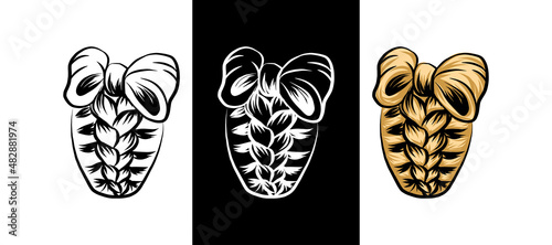 Beautiful lady hairstyle braid icon set isolated doodle drawing outline sketch graphic vector logo design beauty salon hair flat line art sign braided hairdo simple flat black