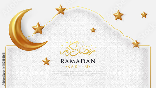 Ramadan kareem vector background Seamless oriental volumetric pattern with crescent moon and golden star