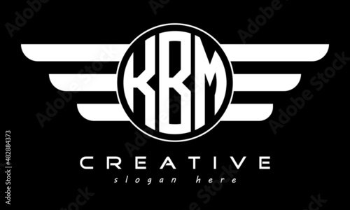 KBM three letter monogram type circle letter logo with wings vector template. photo