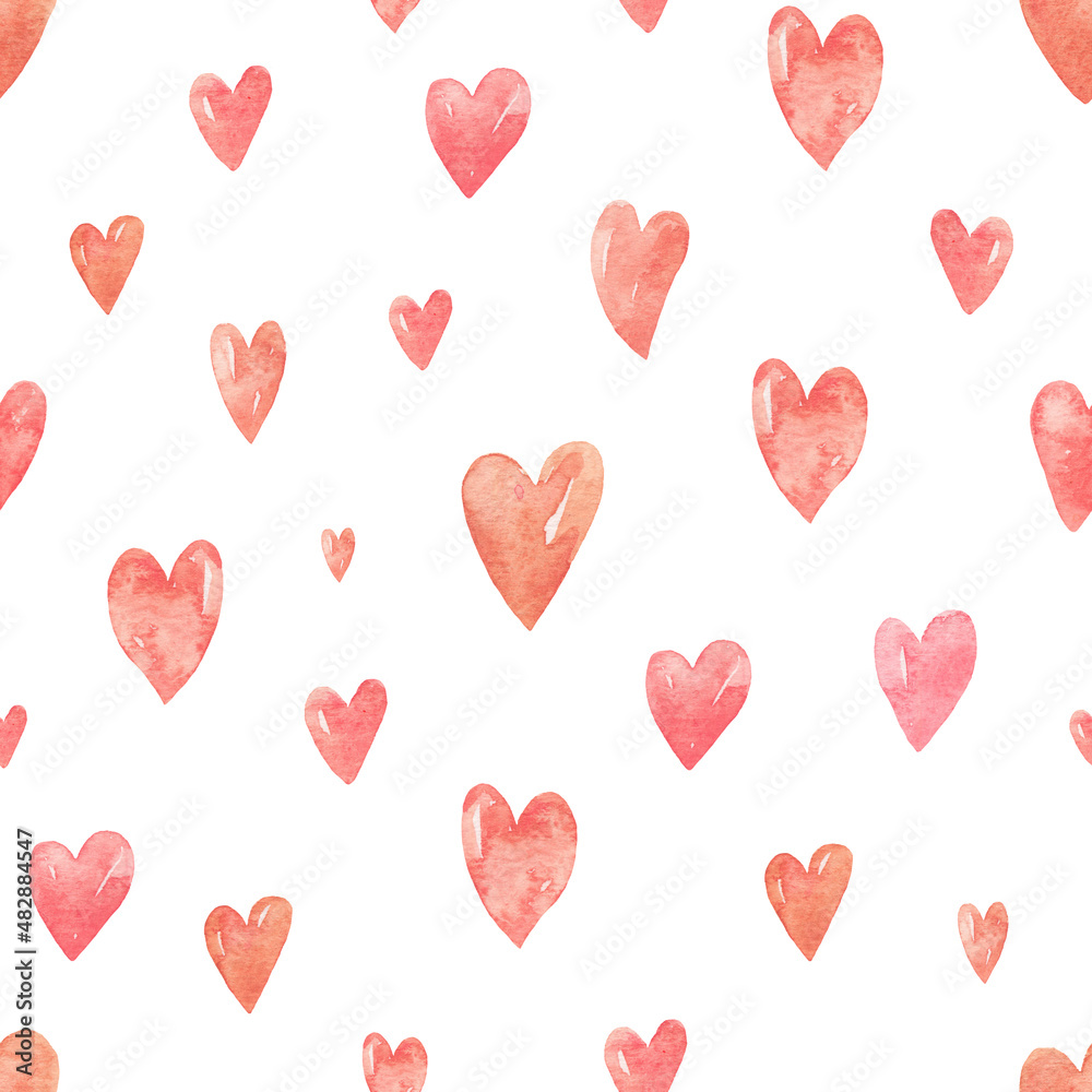 Pattern with hearts in watercolor