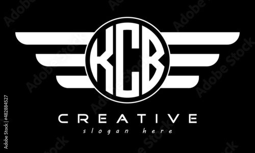 KCB three letter monogram type circle letter logo with wings vector template. photo