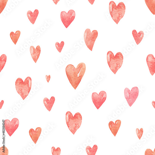 Pattern with hearts in watercolor