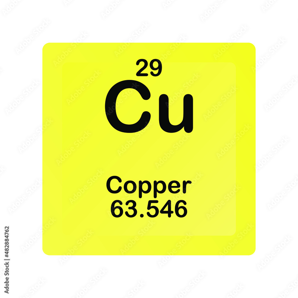 Copper Cu Chemical Element vector illustration diagram, with atomic number and mass. Simple flat dark gradient design for education, lab, science class.