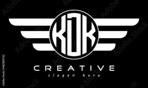 KDK three letter monogram type circle letter logo with wings vector template. photo