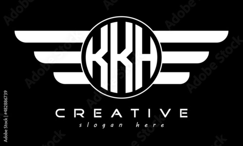 KKH three letter monogram type circle letter logo with wings vector template.
 photo