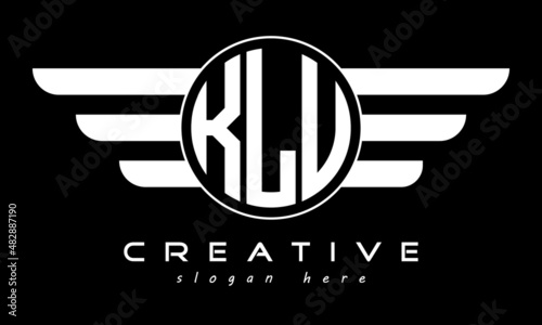 KLU three letter monogram type circle letter logo with wings vector template.
