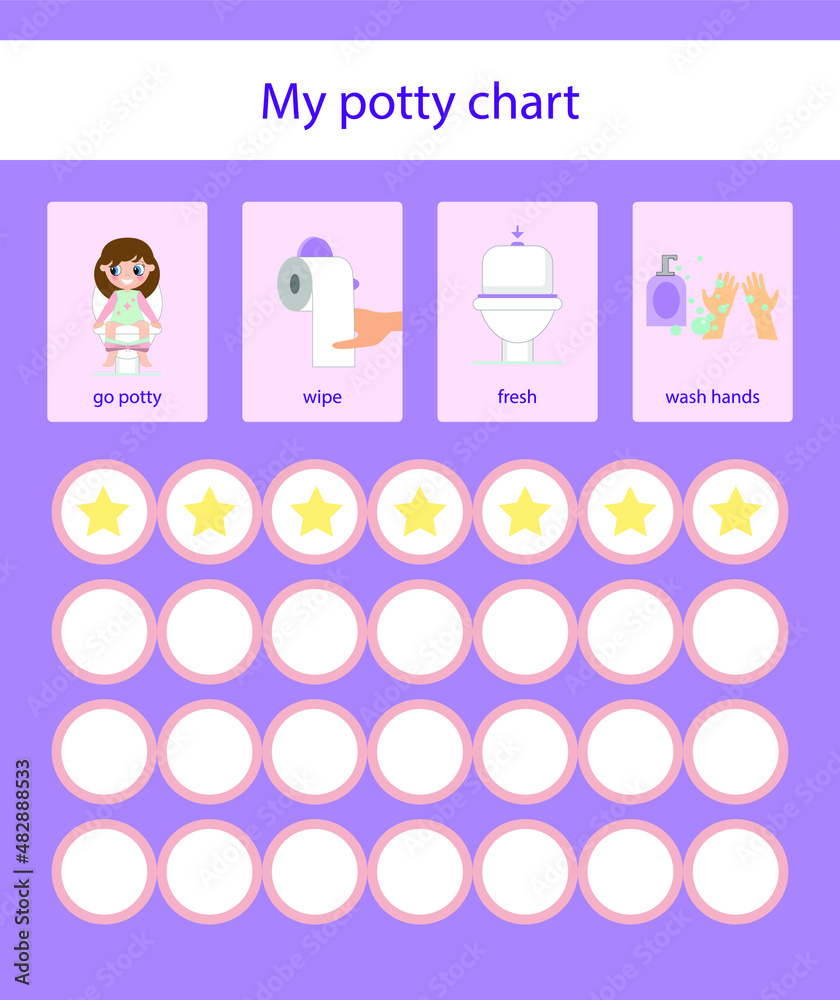 Girl Potty Chart. Potty Training Chart. Potty Reward Chart. Daily Routine.  Stock Vector | Adobe Stock