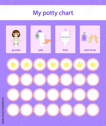 Girl Potty Chart. Potty Training Chart. Potty Reward Chart. Daily Routine.