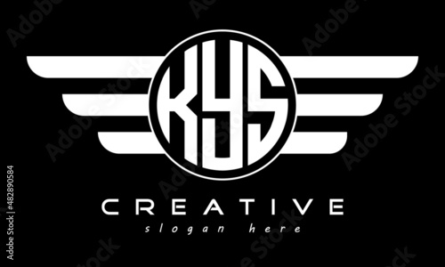 KYS three letter monogram type circle letter logo with wings vector template.
 photo