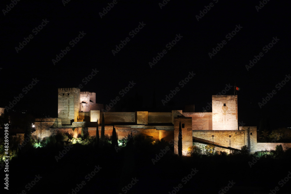 Alhambra castle in Granada, Andalucia, Spain, night view