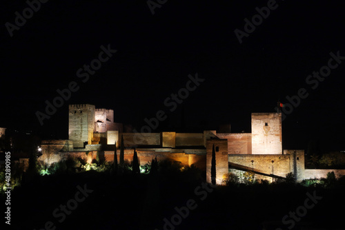 Alhambra castle in Granada, Andalucia, Spain, night view
