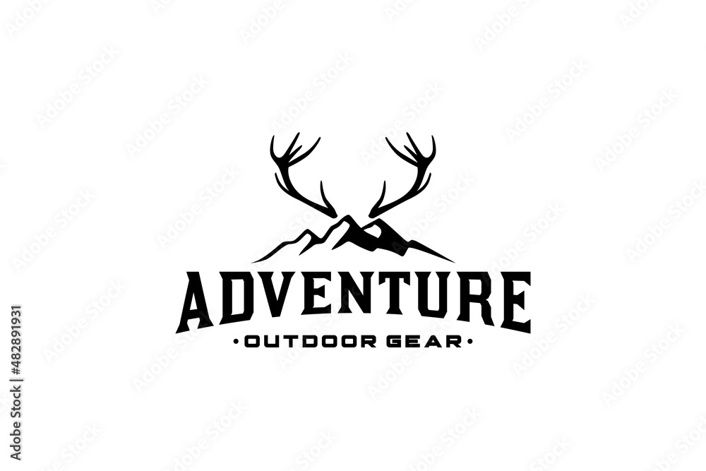 Mountain And Deer Antler Logo For Adventure Outdoor Gear Brand