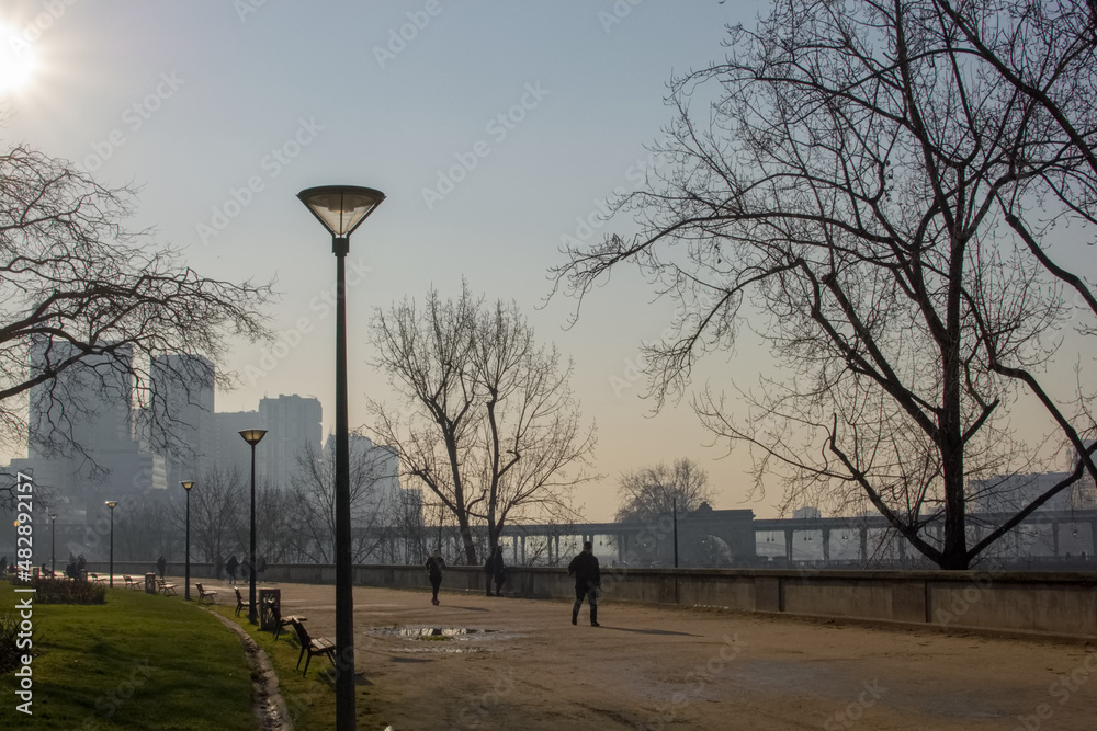 The Seine riverbank in Paris in winter, France The Seine riverbank in Paris in winter, France