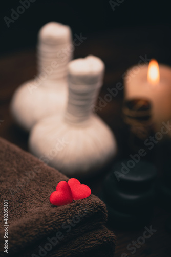 Valentine day. Wellness decoration on wooden table