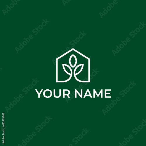 yoga home leaf linear Logo Design Vector