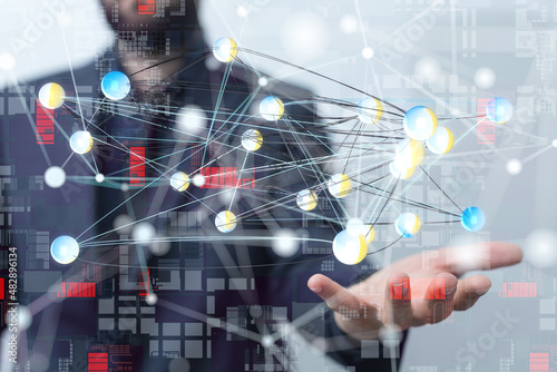 Digital cyberspace with particles and Digital data network connections concept.