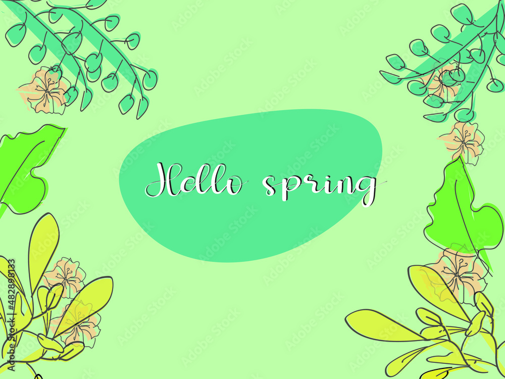 Cute lettering hello spring in a trendy style. Vector welcome text