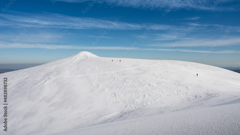 Monte Nerone snow capped in the Marche region in the Province of Pesaro Urbino Italy