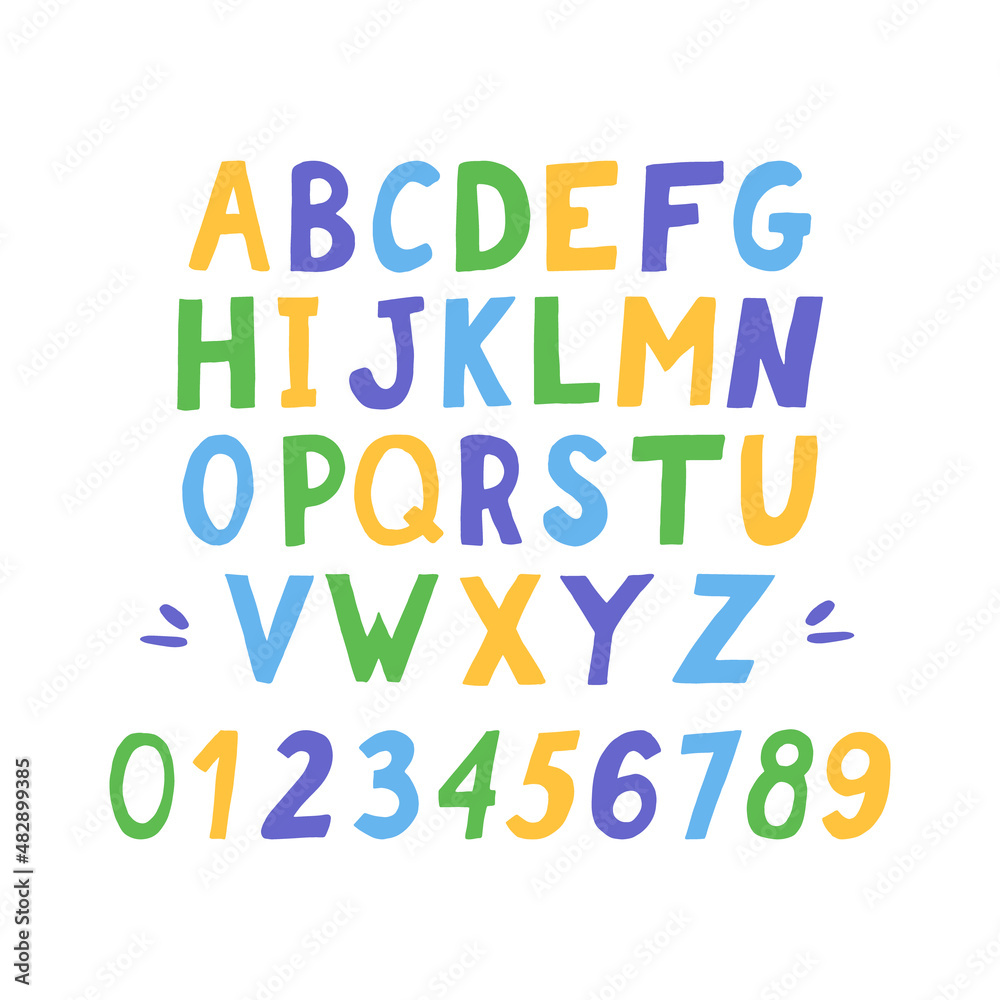 english alphabet kids hand drawn. vector. letters, written, font, numbers.