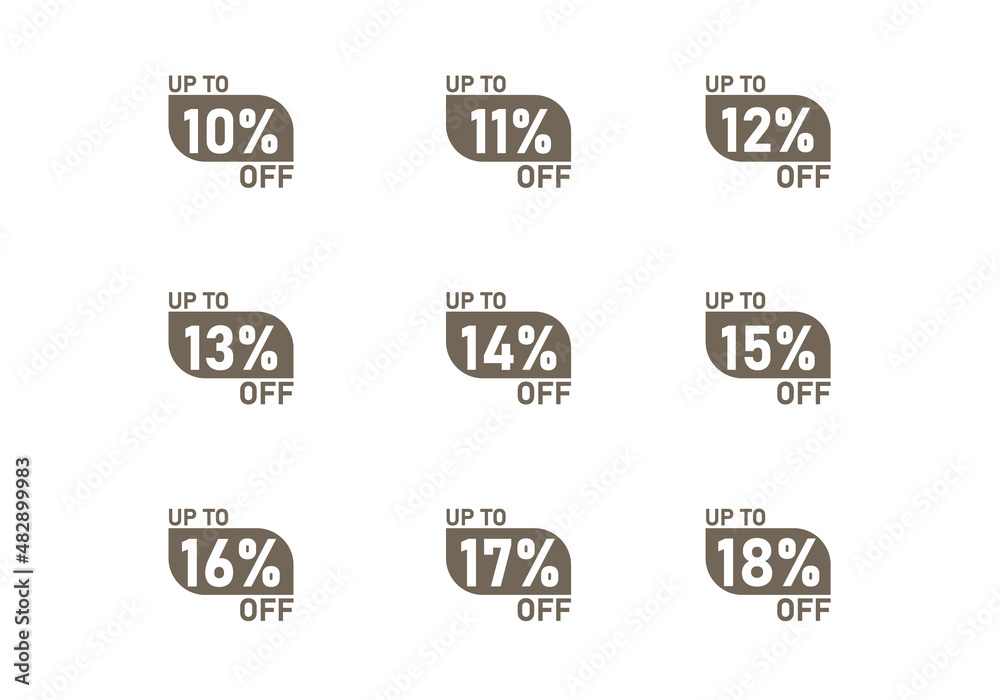 up to sale 10 percent to 18 percent sale tag stickers stamps