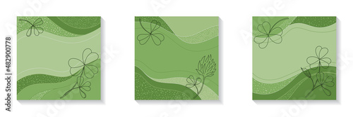 Vector square set of illustrations for social media. Clover leaves and flowers.