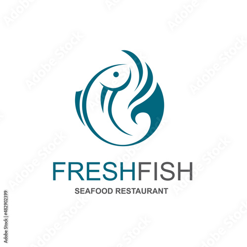 abstract fish icon for restaurant menu design isolated on white background