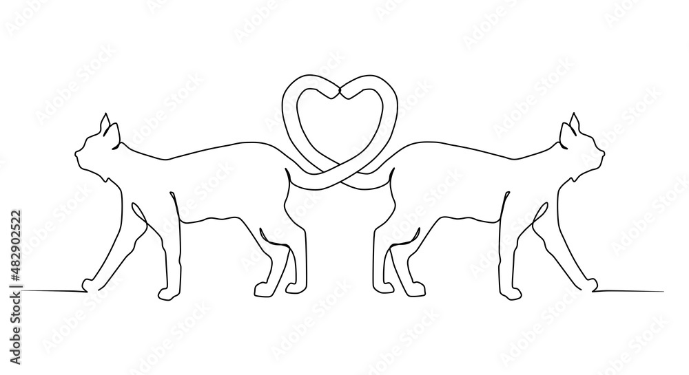 Cats silhouette outline heart black