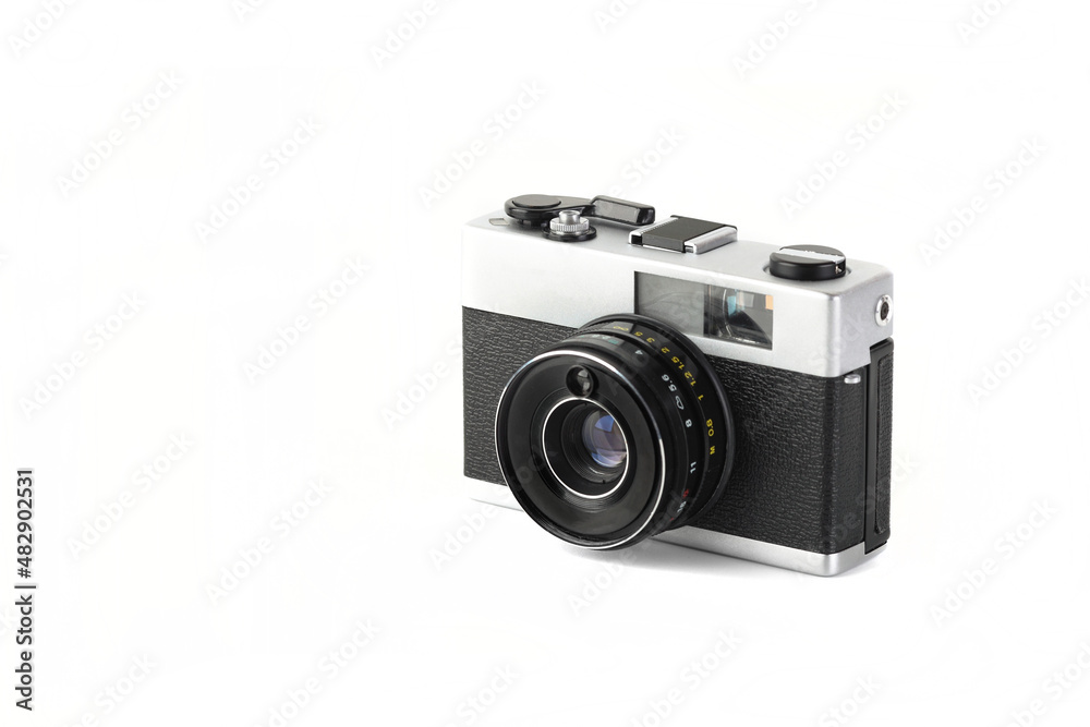 The old automatic camera on white background.