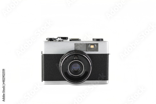 The old automatic camera on white background.