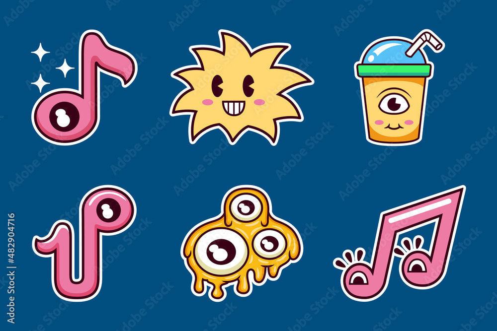 Sticker pack of funny cartoon character. Vector illustration of ...