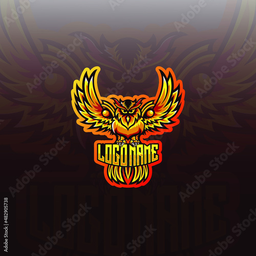 Owl mascot sport logo design. Owl bird animal mascot vector illustration logo. Wild nocturnal bird mascot, Emblem design for esports team. Vector illustration