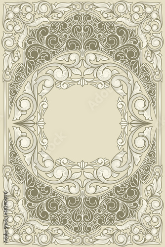 Decorative monochrome ornate retro floral blank card