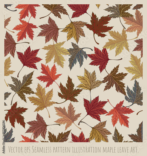 Seamless pattern illustration maple leave art.