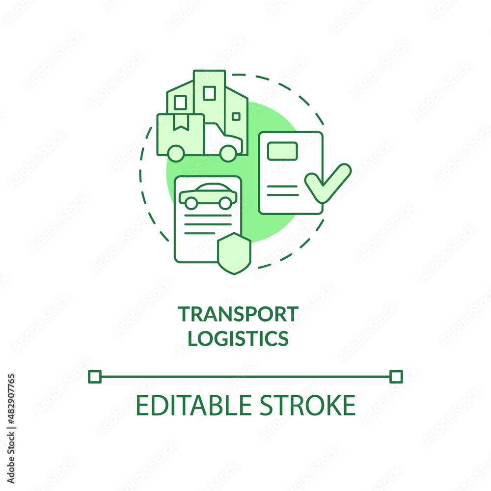 Transport logistics green concept icon. Shipping and delivery. Export business tips abstract idea thin line illustration. Isolated outline drawing. Editable stroke. Arial, Myriad Pro-Bold fonts used Transport logistics green concept icon. Shipping and delivery. Export business tips abstract idea thin line illustration. Isolated outline drawing. Editable stroke. Arial, Myriad Pro-Bold fonts used