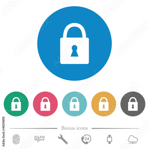 Locked padlock with keyhole solid flat round icons