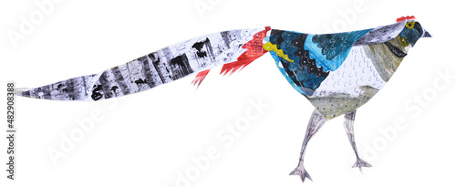 Tableau sur toile Ilustración de gallina hecha con acuarela y collage