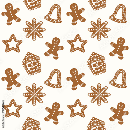 Seamless pattern wiht gingerbread. Vector design template.