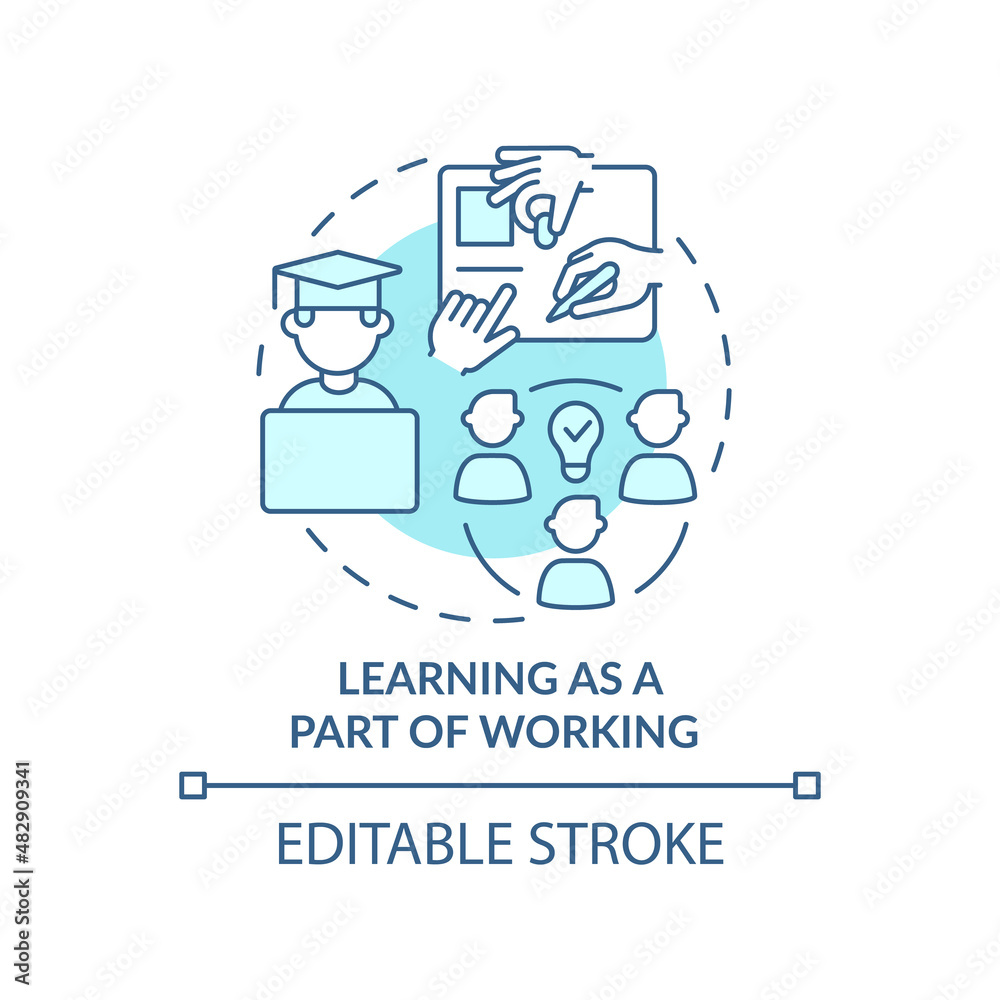 Learning as part of working turquoise concept icon. Professional skills development abstract idea thin line illustration. Isolated outline drawing. Editable stroke. Arial, Myriad Pro-Bold fonts used