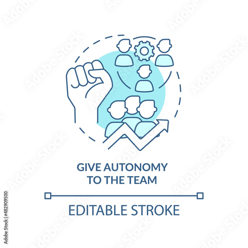 Give autonomy to team turquoise concept icon. Increasing empowerment abstract idea thin line illustration. Company culture. Isolated outline drawing. Editable stroke. Arial, Myriad Pro-Bold fonts used
