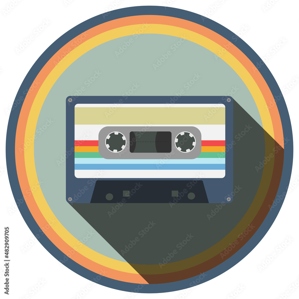 retro style audio cassette, audio tape with drop shadow vector illustration