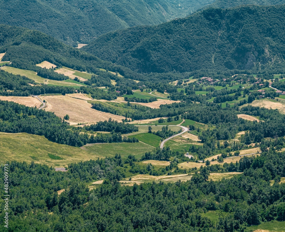 Typical landscape of the Northerner Apennines, Parmesan - Parmigiano Reggiano - Production area, Reggio Emilia province, Emilia Romagna, Italy.