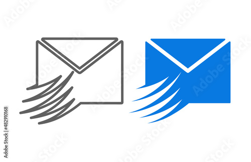 Creative mail drawing with speed effect. Mailbox flying envelope. Unique corporate logo with mailing and wings. Speed ​​effect wings linear and colorful corporate brand identity. white background.