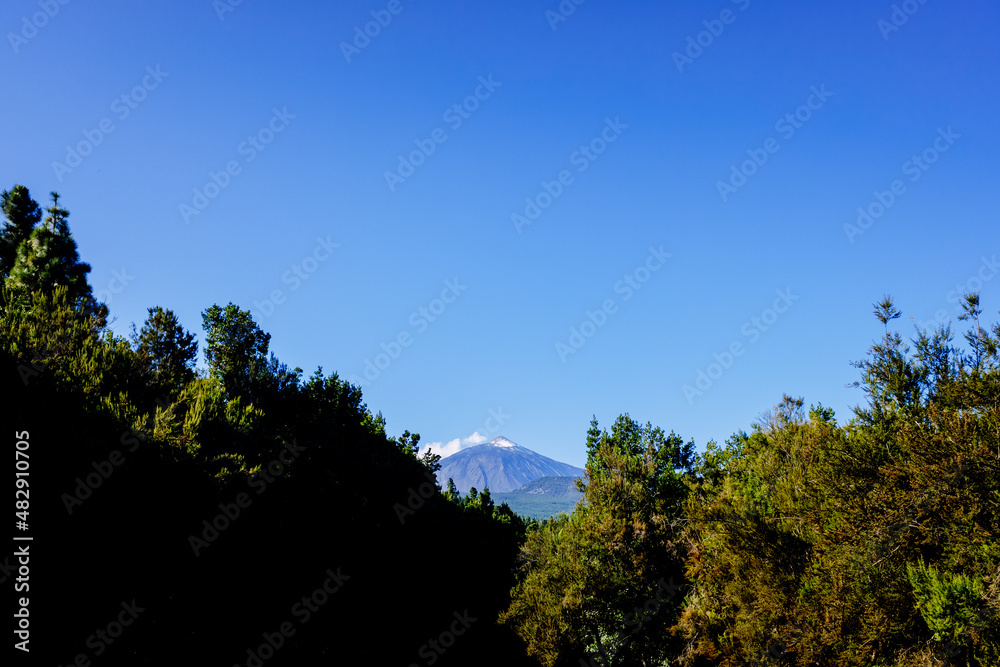 Beautiful panoramic image of the Teide volcano, a sunny day with an intense blue sky to be enjoyed by nature tourists.