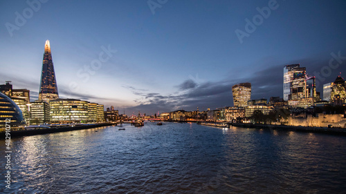 Sunset view of the skyscrapers of the city of London