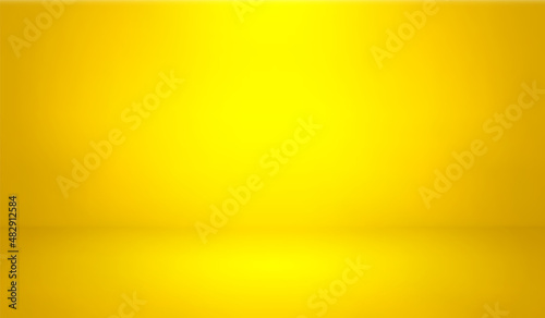Yellow color studio background. Abstract empty room with soft light for product. Simple orange backdrop. Line horizon. Gradient honey background. Texture blank wall and floor. Vector illustration