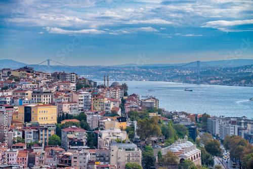 Istanbul aerial view with Bosporus river, Turkey.